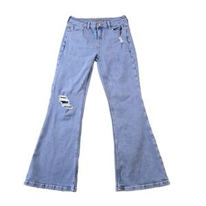 Justice Girl's Jeans Wide Leg Flare Distressed Mid Rise Stretch 30" X 30" SZ 18